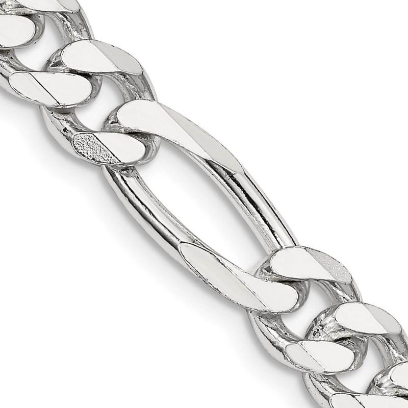 Mens 7.75mm Rhodium Plated S. Silver Solid Figaro Chain Bracelet 9 In
